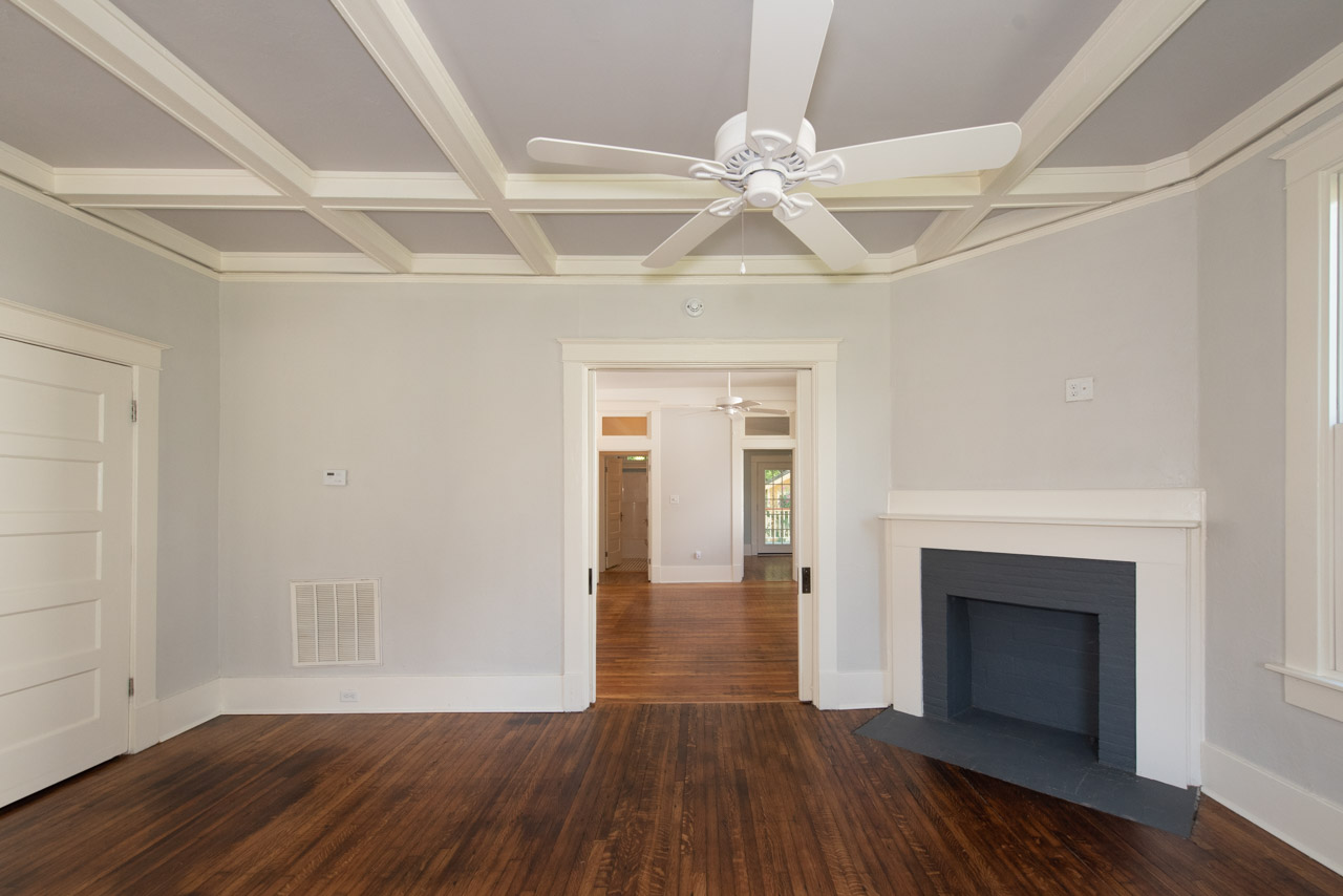 Living opens to generous dining room.