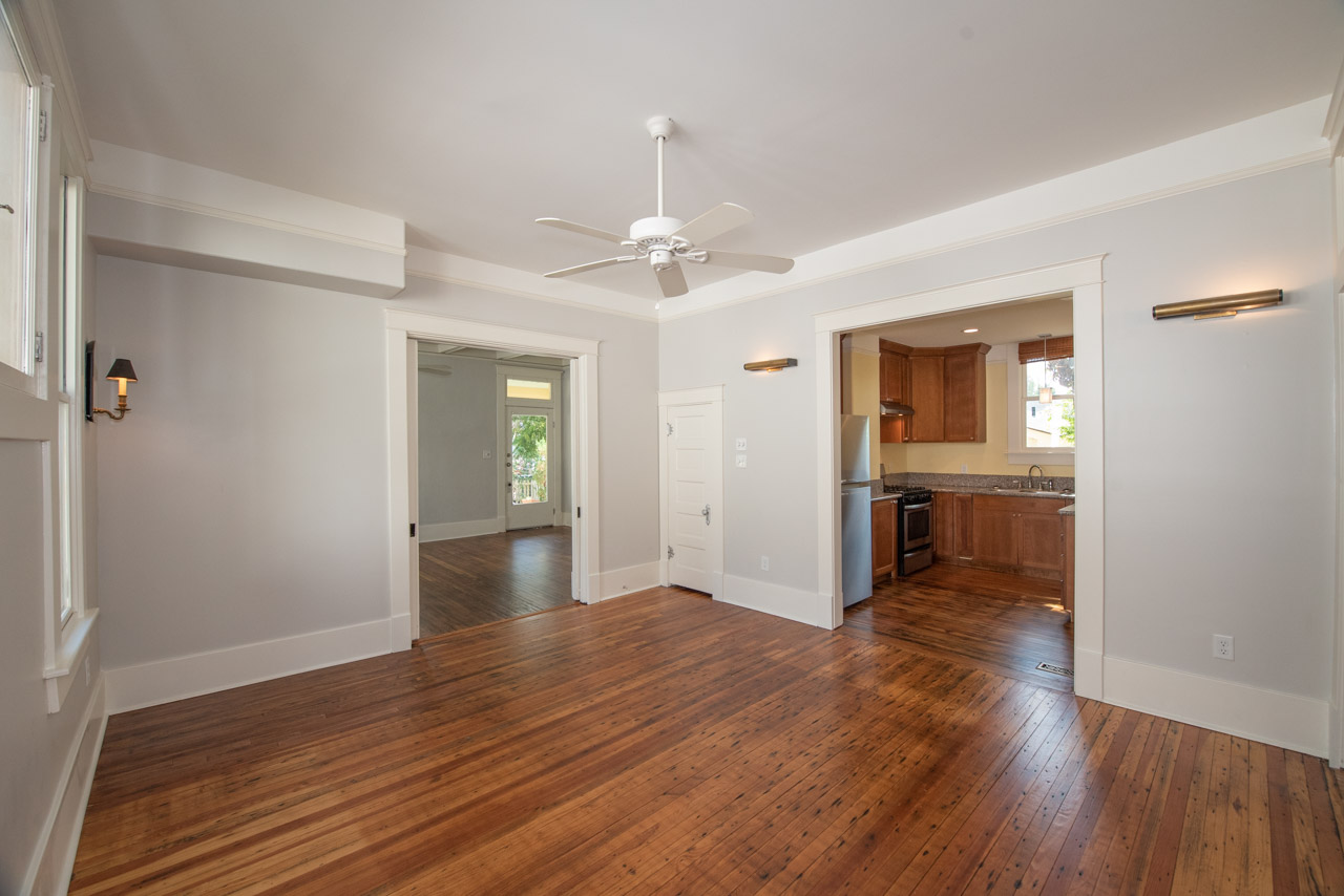 View from dining into kitchen and lving